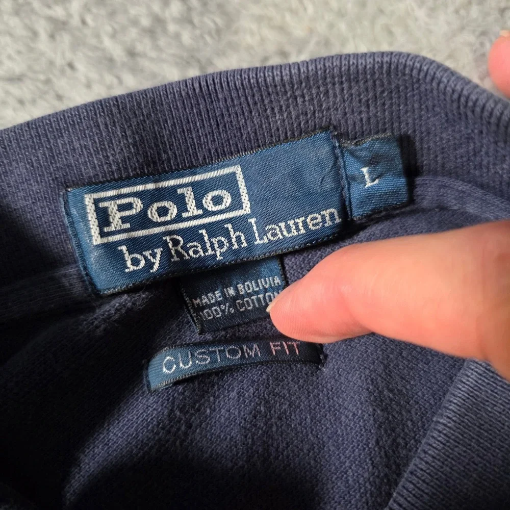 Polo Ralph Lauren Mens Large Polo Shirt Navy Blue Custom Fit Cotton Pique Logo